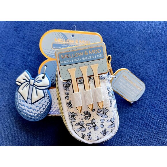 Blue Mini GOLF Pouch Bag Set Tag 3 Balls +Tees Golfer Gift Mellow & Mod Sports - Picture 2 of 6